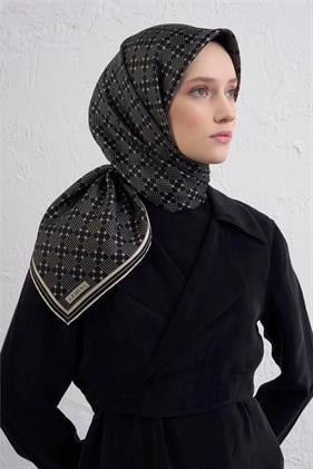 Armine Sura Saf İpek Eşarp 9440 - 58 Siyah Puantiye Desen