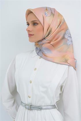 Armine Sura Saf İpek Eşarp 9505 - 83 Somon Çiçek Desen