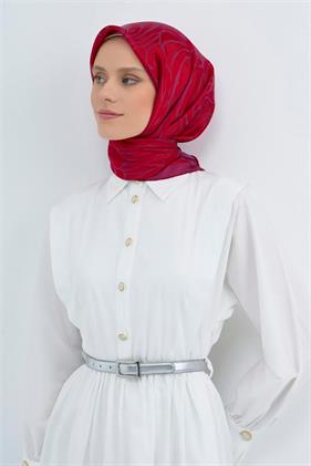 Armine Sura Saf İpek Eşarp 9511 - 82 Pembe Kırmızı Desen
