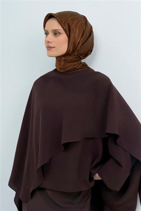Armine Sura Saf İpek Eşarp 9511 - 88 Kahverengi  Soyut  Desen