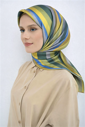 Armine Sura Saf İpek Eşarp 9514 - 54 Yeşil Soyut Desen