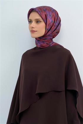 Armine Sura Saf İpek Eşarp 9541 - 86 Mor Yeşil Logo Desen