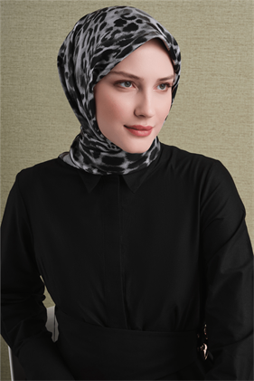 Armine Sura Saf İpek Eşarp 9641 82 Gri Leopar Desen 