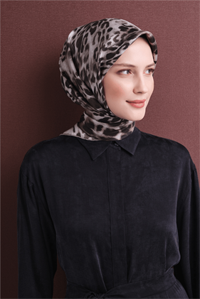 Armine Sura Saf İpek Eşarp 9641 84 Vizon Leopar Desen 