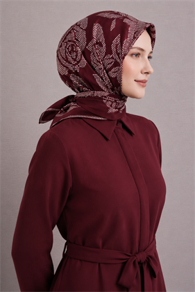 Armine Sura Saf İpek Eşarp 9645 52 Bordo Çiçek Desen 