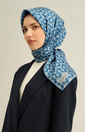 Armine Tivil İpek Eşarp 9321 - 04 Mavi Karışık Desen 