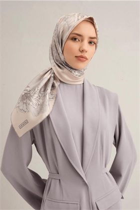 Armine Tivil İpek Eşarp 9330 - 02 Gri Karışık Desen 