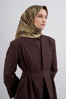 Armine Tivil Saf İpek Eşarp 9409-06 Kahverengi Karışık Desen