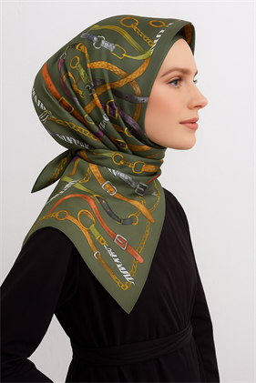 Armine Tivil Saf İpek Eşarp 9422-84 Yeşil Karışık Desen