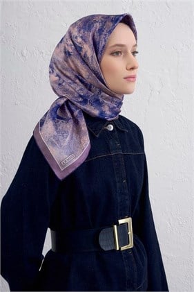 Armine Tivil Saf İpek Eşarp 9433 - 37 Mor Karışık  Desen