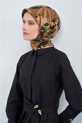 Armine Tivil Saf İpek Eşarp 9500 - 05 Siyah Çiçek Desen