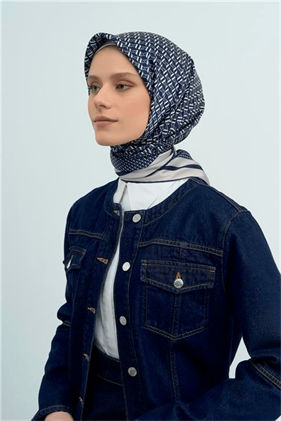 Armine Tivil Saf İpek Eşarp 9502 - 09 Lacivert Logo Desen