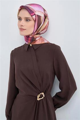 Armine Tivil Saf İpek Eşarp 9510 - 33 Mor Pembe Pastel Desen