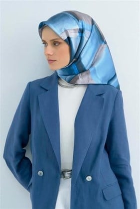 Armine Tivil Saf İpek Eşarp 9510 - 52 Mavi Pastel Desen