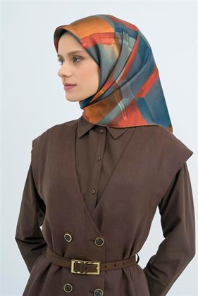 Armine Tivil Saf İpek Eşarp 9510 - 83 Turuncu Bordo Pastel Desen