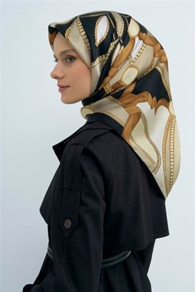 Armine Tivil Saf İpek Eşarp 9531 - 01 Siyah-Krem Batik Desen