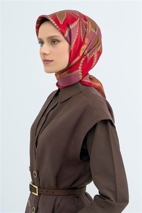 Armine Tivil Saf İpek Eşarp IST 9531 - 52 Bordo - Kırmızı Batik Desen