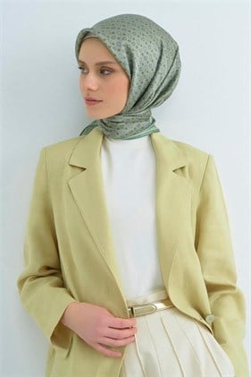 Armine Tivil Saf İpek Eşarp IST 9548 - 52 Yeşil Logo  Desen