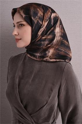 Armine Tivil Saf İpek Eşarp 9602 03  Siyah Vizon Soyut Desen 