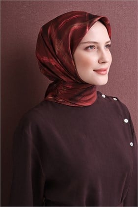 Armine Tivil Saf İpek Eşarp 9602 81 Kırmızı Siyah Soyut Desen 