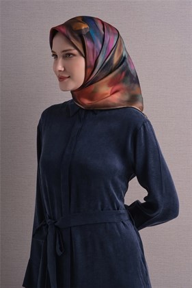 Armine Tivil  Saf İpek Eşarp 9603 01 Siyah Çiçek Desen 