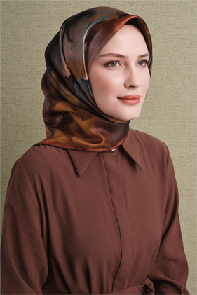 Armine Tivil Saf İpek Eşarp 9603 31 Yeşil Çiçek Desen 