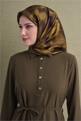 Armine Tivil Saf İpek Eşarp 9605 35 Yağ Yeşili Soyut Desen 