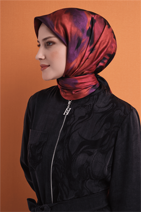 Armine Tivil Saf İpek Eşarp 9606 04 Fuşya Siyah Soyut Desen 