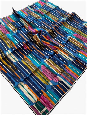 Armine Tivil Saf İpek Eşarp 9616 06 Lacivert Geometrik Desen 