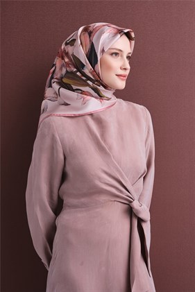 Armine Tivil Saf İpek Eşarp 9620 33 Pudra  Çiçek  Desen 