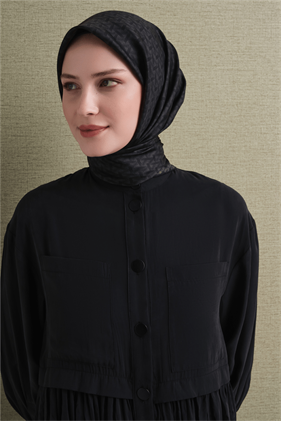 Armine Tivil Saf İpek Eşarp 9622 81 Siyah Geometrik Desen 