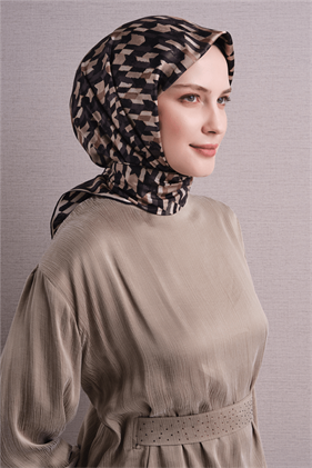 Armine Tivil Saf İpek Eşarp 9623 83 Siyah Kazayağı Desen 