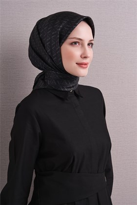 Armine Tivil Saf İpek Eşarp 9625 80 Siyah Slogan Desen 