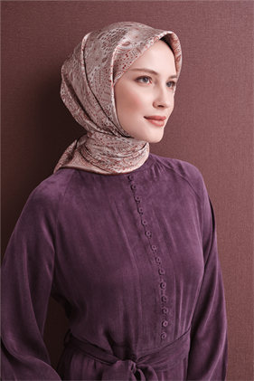 Armine Tivil Saf İpek Eşarp 9631 02 Ekru Etnik  Desen 