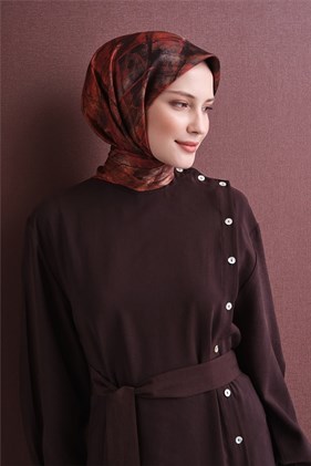 Armine Tivil Saf İpek Eşarp 9635 81 Turuncu Kiremit Bordo Soyut Desen 