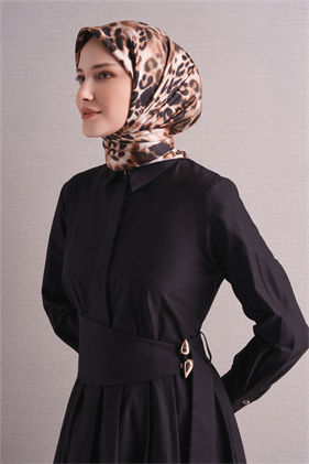 Armine Tivil Saf İpek Eşarp 9641 81 Siyah Leopar Desen 