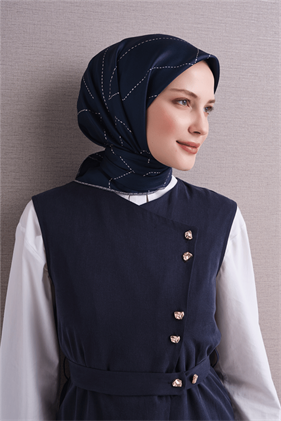 Armine Tivil Saf İpek Eşarp 9642 31 Lacivert Çizgi Desen 
