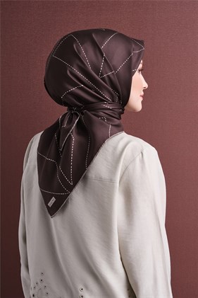 Armine Tivil Saf İpek Eşarp 9642 32 Kahverengi Çizgi Desen 