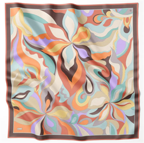 Belli 2025 Yaz Sura Saf İpek Eşarp IST 4108-81 Turuncu Karışık Desen 