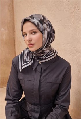 Belli 2025 Yaz Tivil Saf İpek Eşarp 4106 - 81 Gri Soyut Desen 