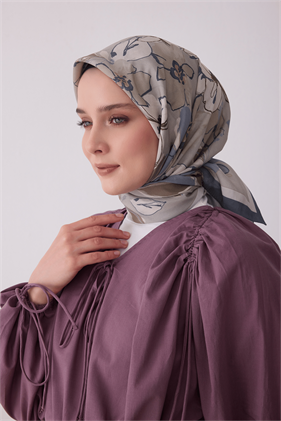 Belli Fresh  Bej Gri  Modal Eşarp Çiçek Desen