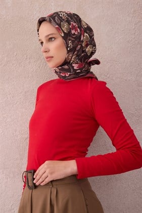Belli Fresh  Bordo Bej Paulista Eşarp Çiçek Desen