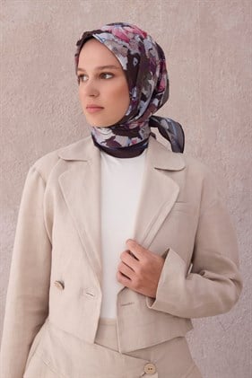 Belli Fresh Kahve Gri Fuşya Paulista Eşarp Çiçek Desen