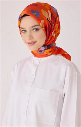 Belli Twill Silk Scarf 4033-32 Orange Mixed Pattern