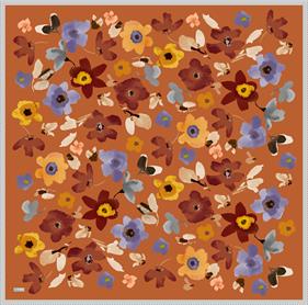 Belli Tivil İpek Eşarp 4033-32 Turuncu Karışık Desen 