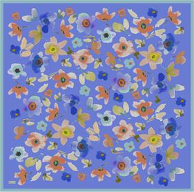 Belli Tivil İpek Eşarp 4033-81 Mavi Karışık Desen 