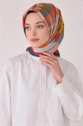 Belli Tivil İpek Eşarp 4046-81 Yeşil Karışık Desen 