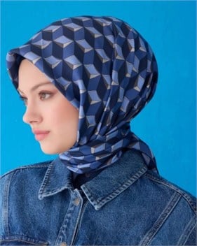 Belli Tivil İpek Eşarp 4112 - 86 Lacivert Soyut Desen
