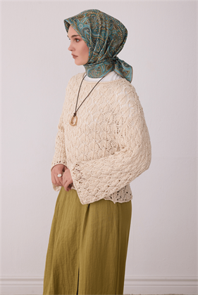 Belli Tivil İpek Eşarp 4404 32 Mint Etnik Desen