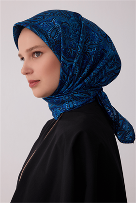 Belli Tivil İpek Eşarp 4404 80 Lacivert Etnik Desen